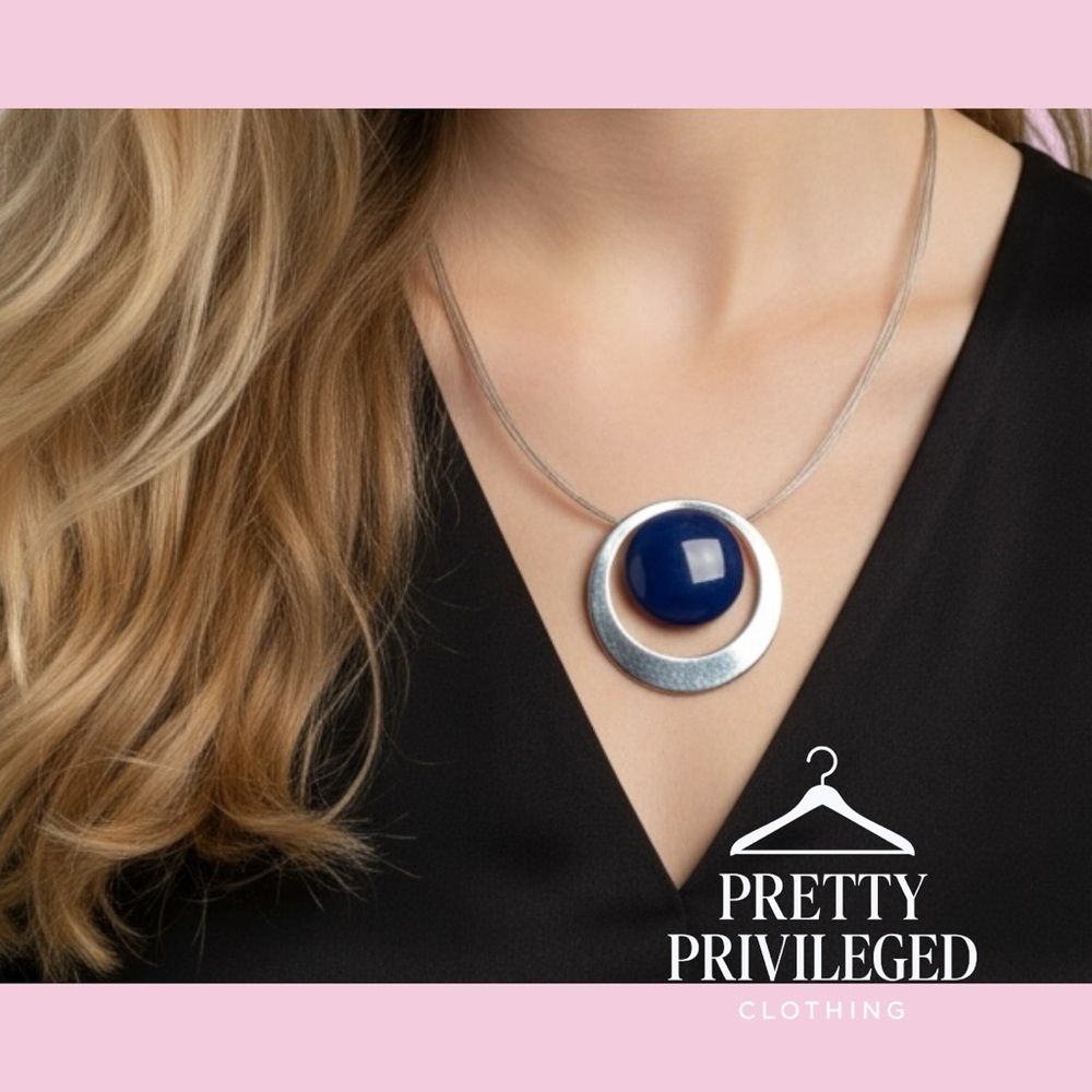 Silver and Blue Pendant Y2K Necklace